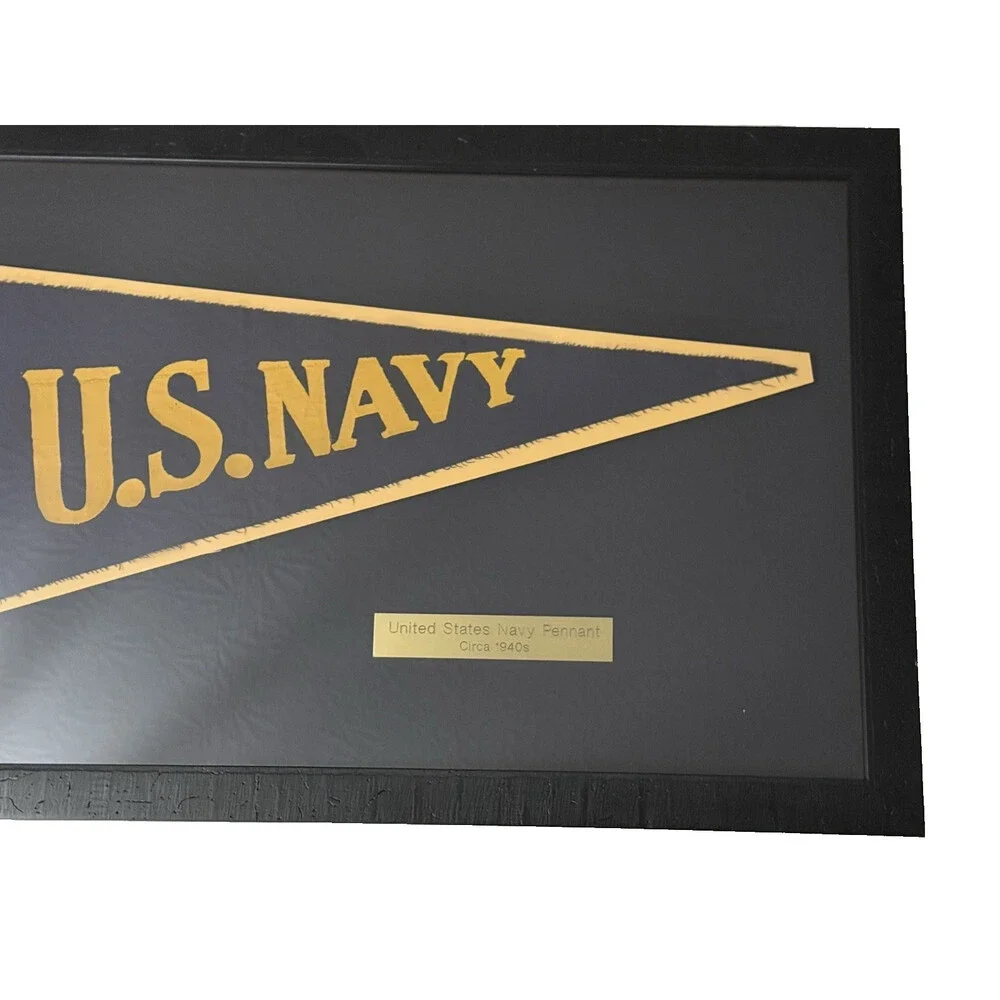 Vintage 1940s USN United States Navy Pennant Archived Frame